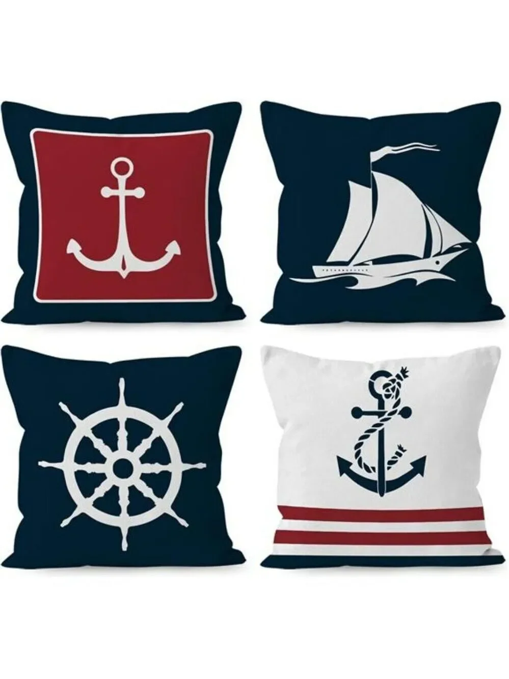 Navy Blue Nautical Anchor Pillow Covers 18x18 Set of 4 Ocean Coastal Boat Decor